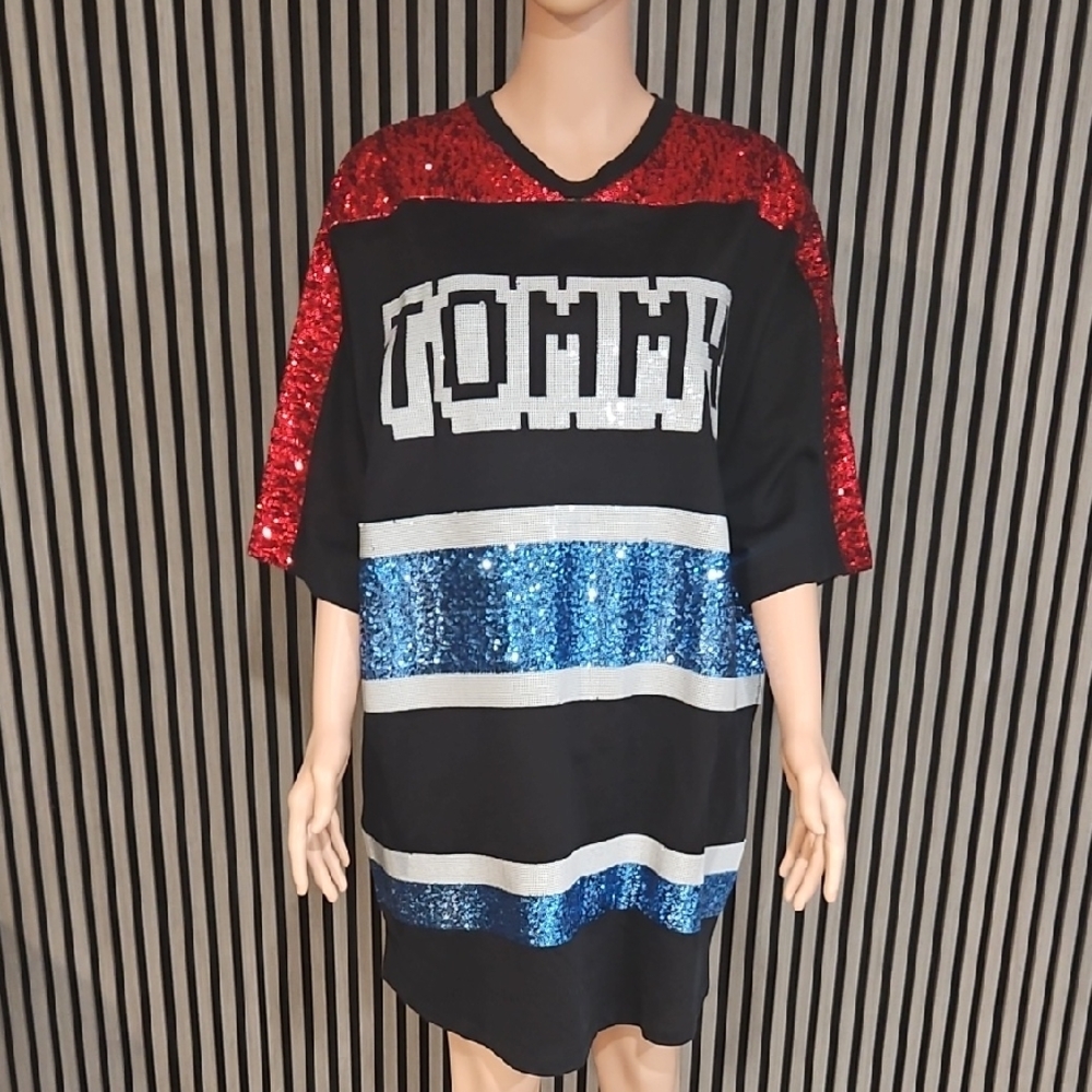 Tommy Sequin Dress with Red, Blue, and Black NEW
